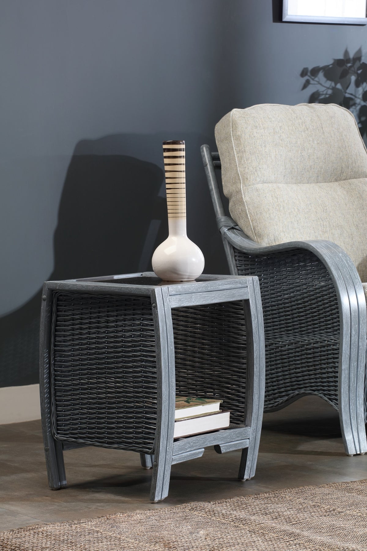 Turin Grey Wash Cane Lamp Table