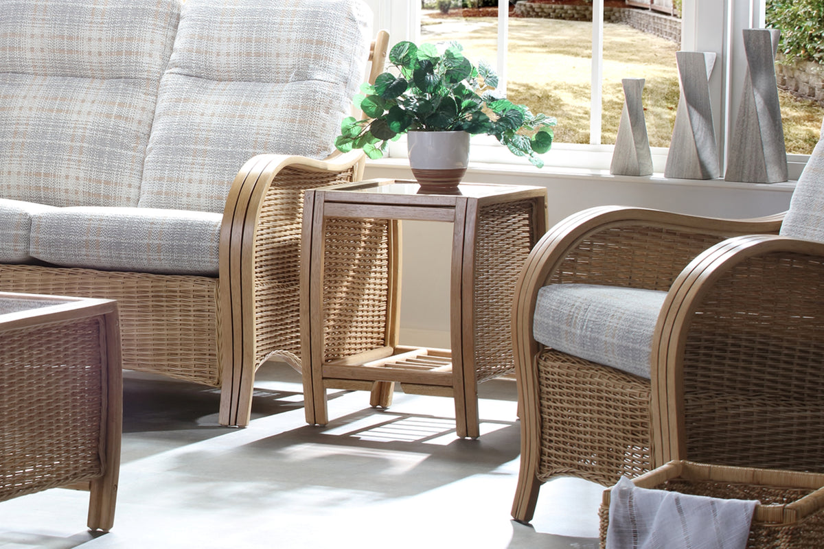 Turin Light Oak Cane Lamp Table