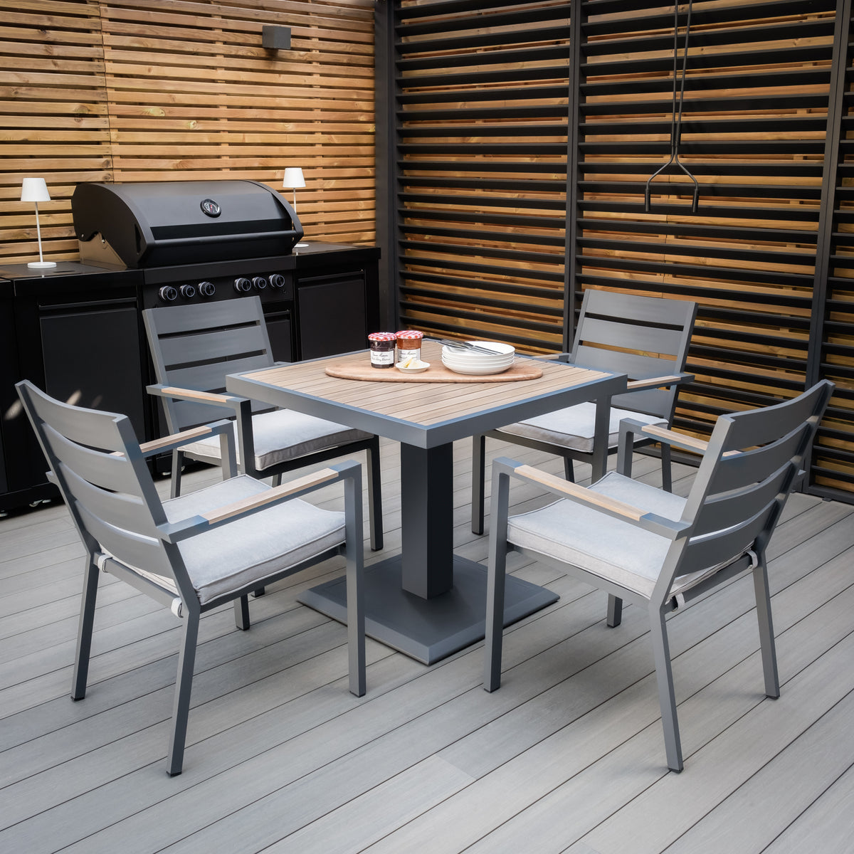 Vito Square 4 Seat Aluminium Dining Set - Dove Grey