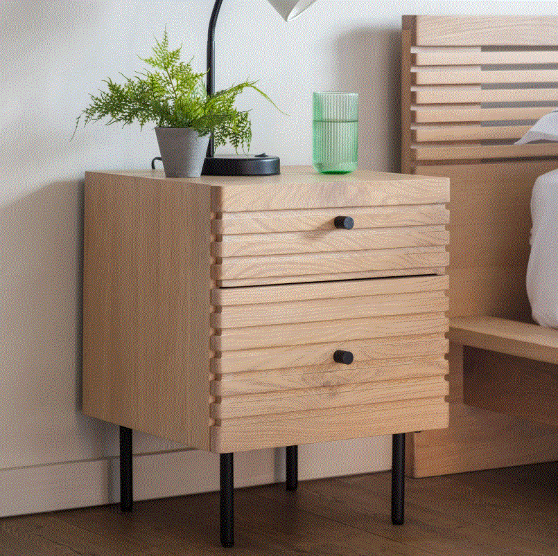 Okayino Oak 2 Drawer Bedside Table