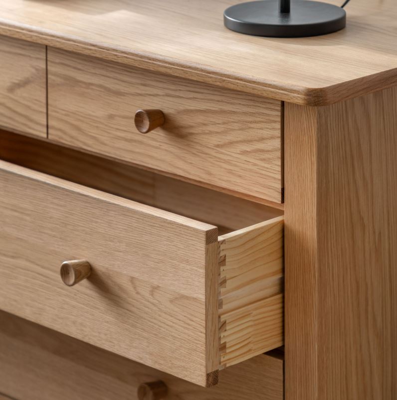 Natural Solid Oak 5 Drawer Chest