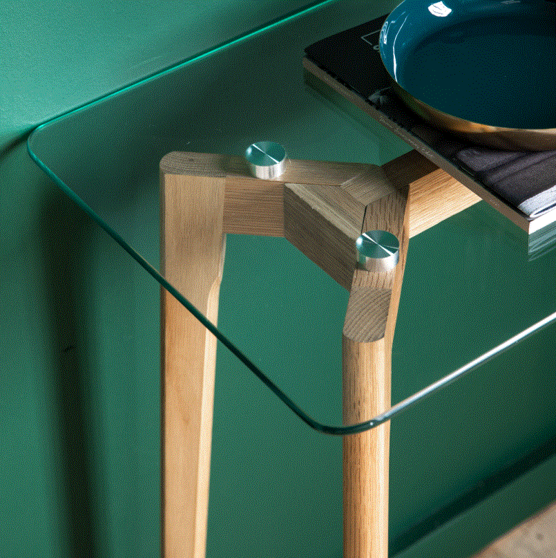 Blair Oak Console Table with Glass Top Table