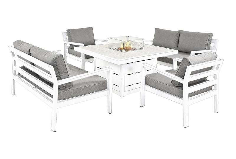 tutbury white firepit table with 2 sofas and 2 chairs uk made