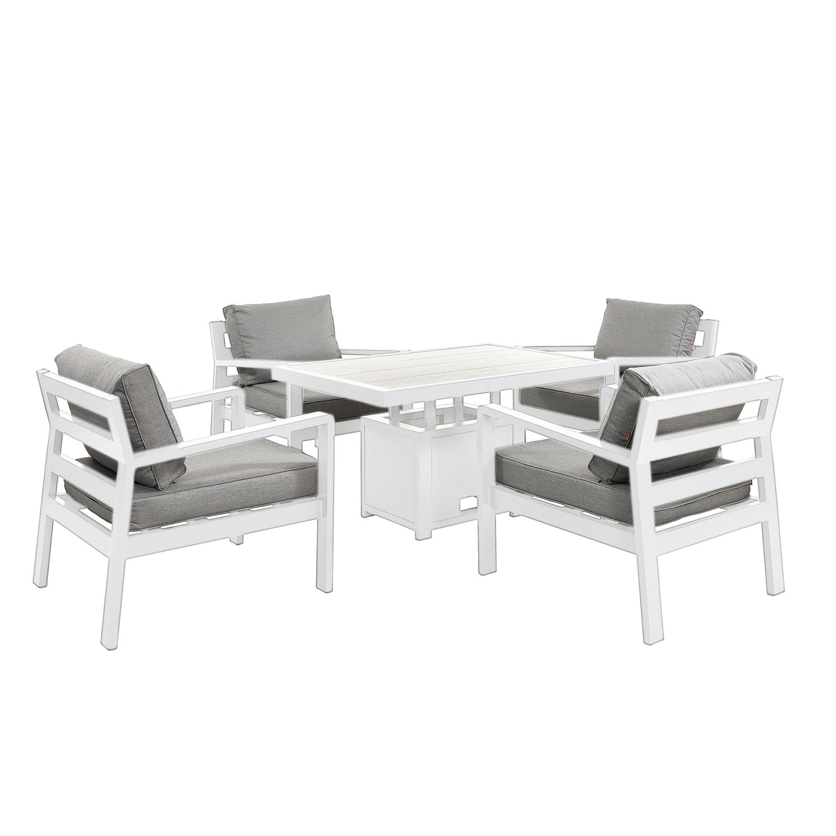 tutbury white rectangular dual height table and 4 chairs with outdoor fabric cushions uk made free cantilever parasol included