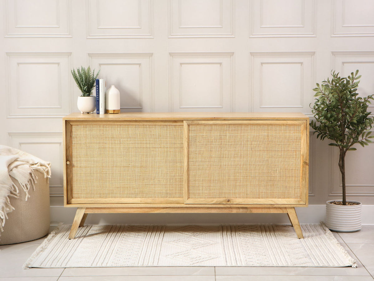 Manhattan Sliding 2 Door Sideboard Rattan Cabinet in Natural