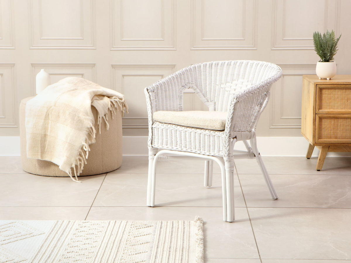 Adults Small Wicker Loom Chair with Cushion - White