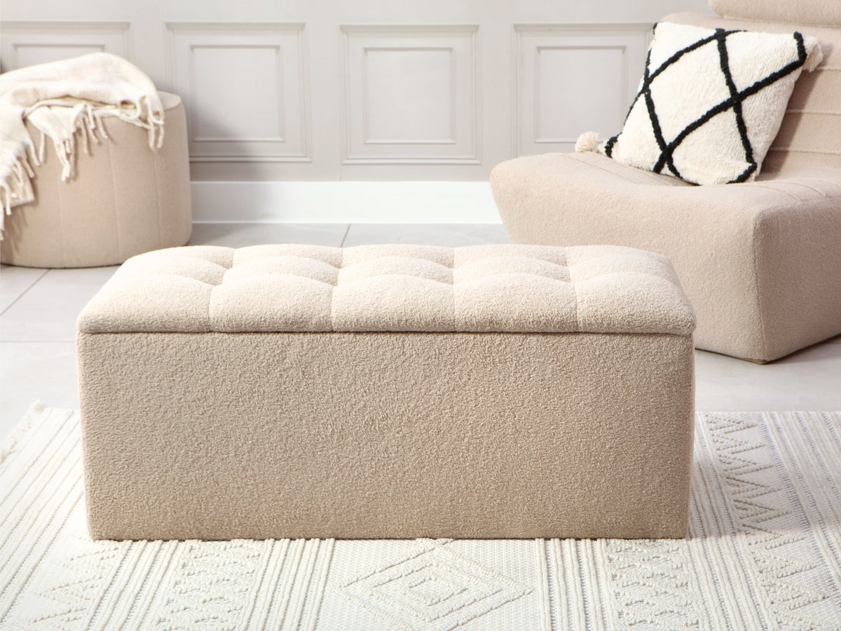 UK-Made Upholstered Boucle Ottoman with Hinged Storage - 110cm Width