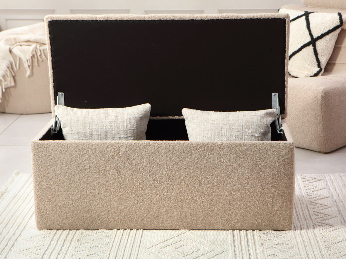 UK-Made Upholstered Boucle Ottoman with Hinged Storage - 110cm Width