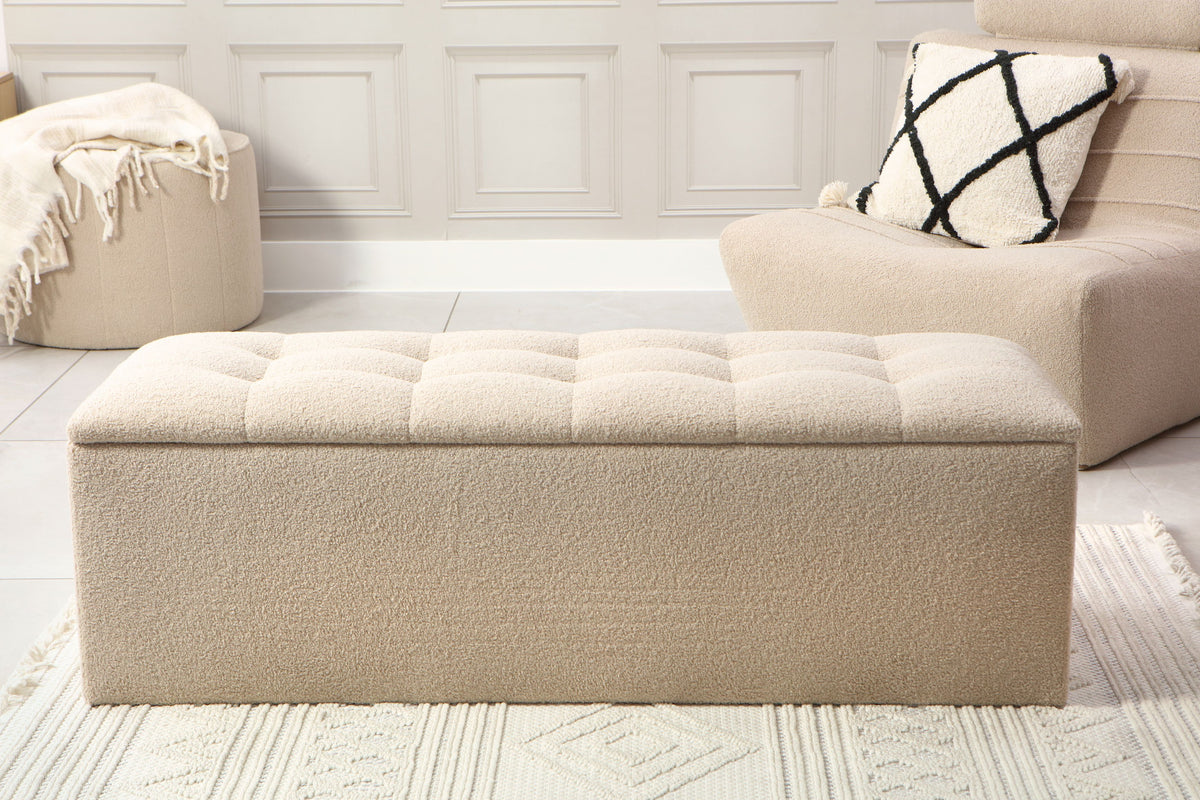 UK-Made Upholstered Boucle Ottoman with Hinged Storage - 140cm Width