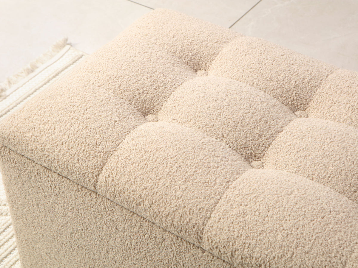 UK-Made Upholstered Boucle Ottoman with Hinged Storage - 110cm Width