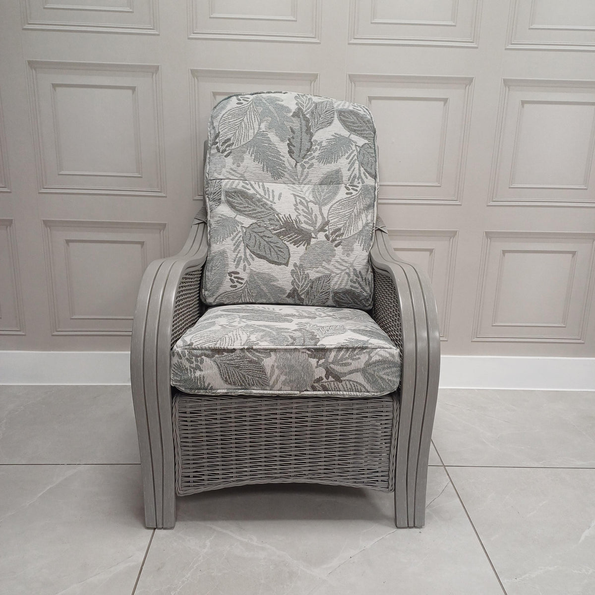 Turin Grey Wash Cane Armchair Aquaclean Monarch Grey- Clearance