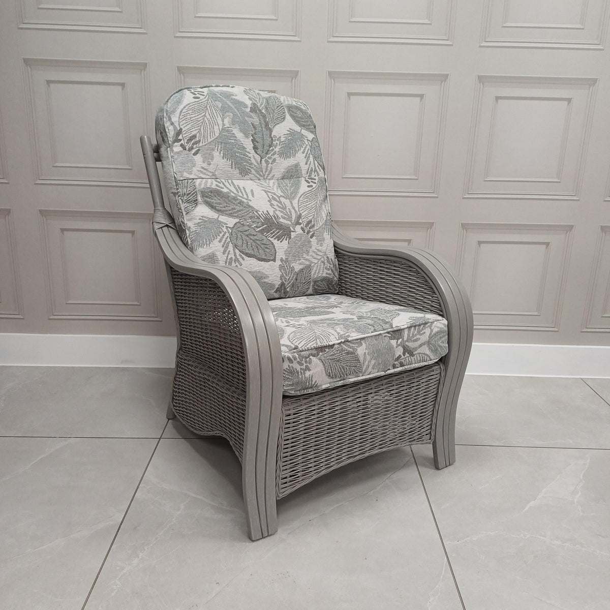 Turin Grey Wash Cane Armchair Aquaclean Jazz Grey- Clearance