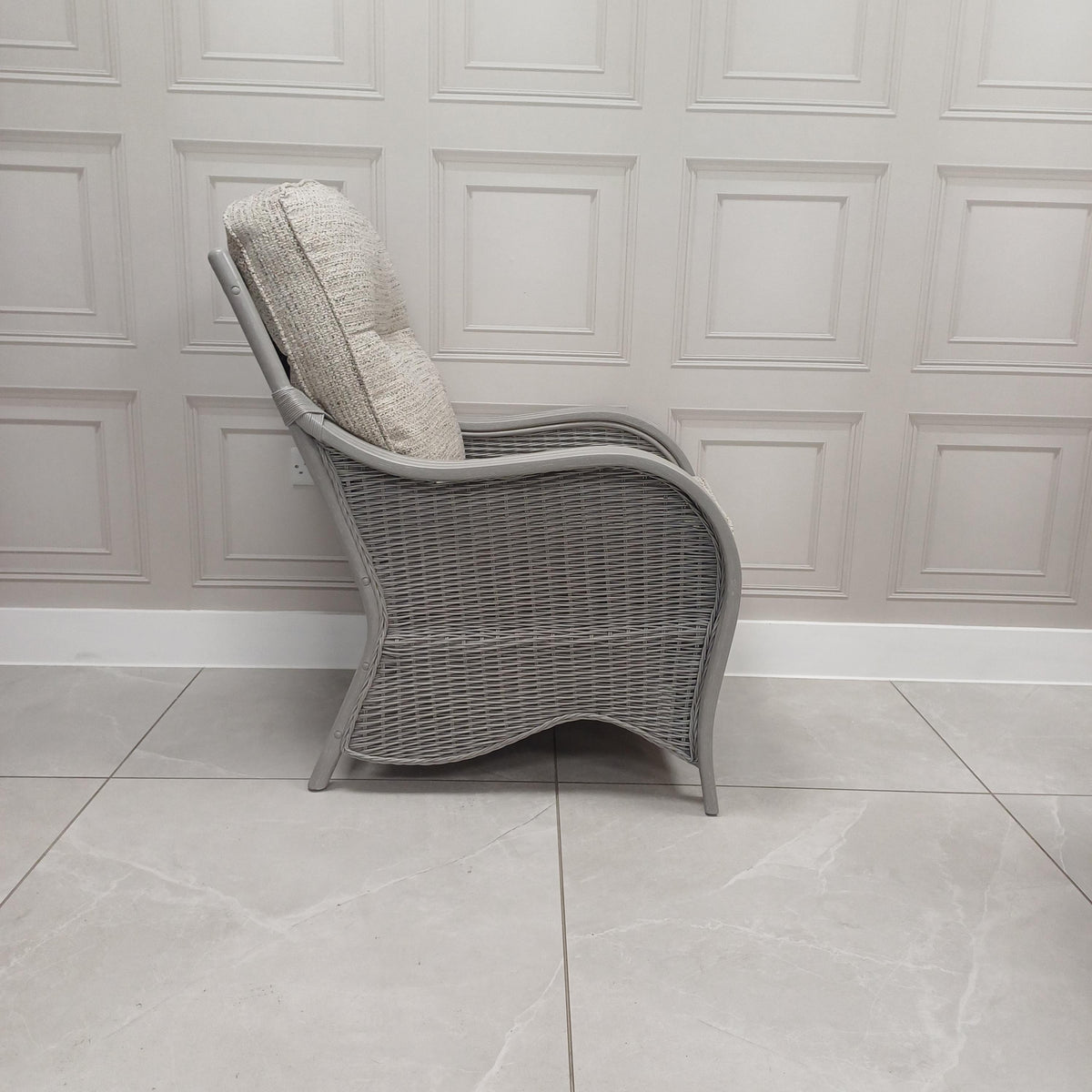 Turin Grey Wash Cane Armchair Blush Tweed - Clearance