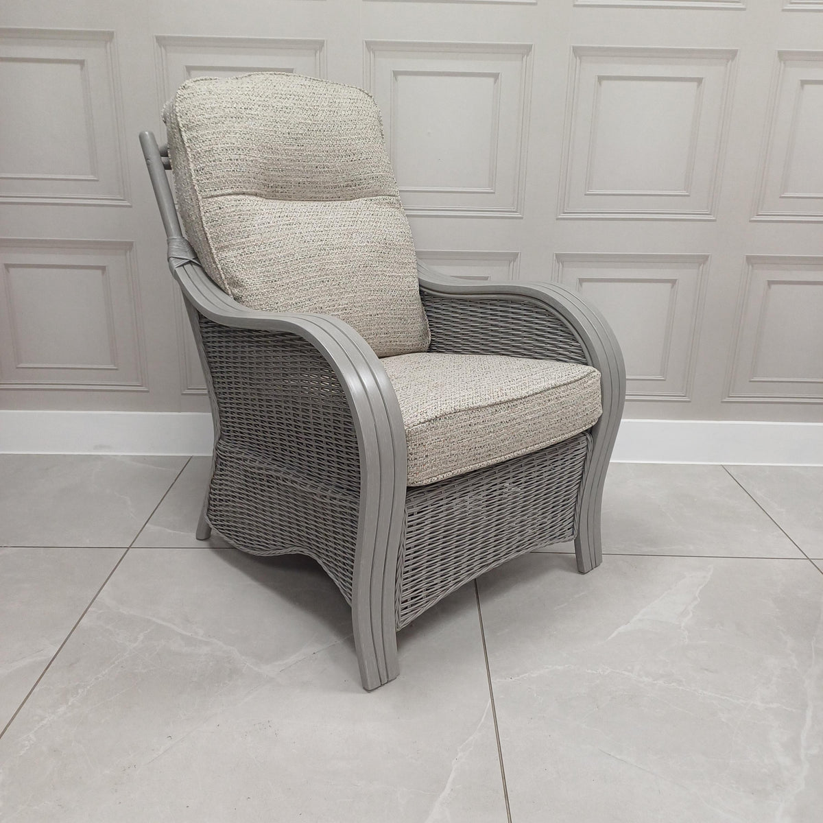 Turin Grey Wash Cane Armchair Blush Tweed - Clearance