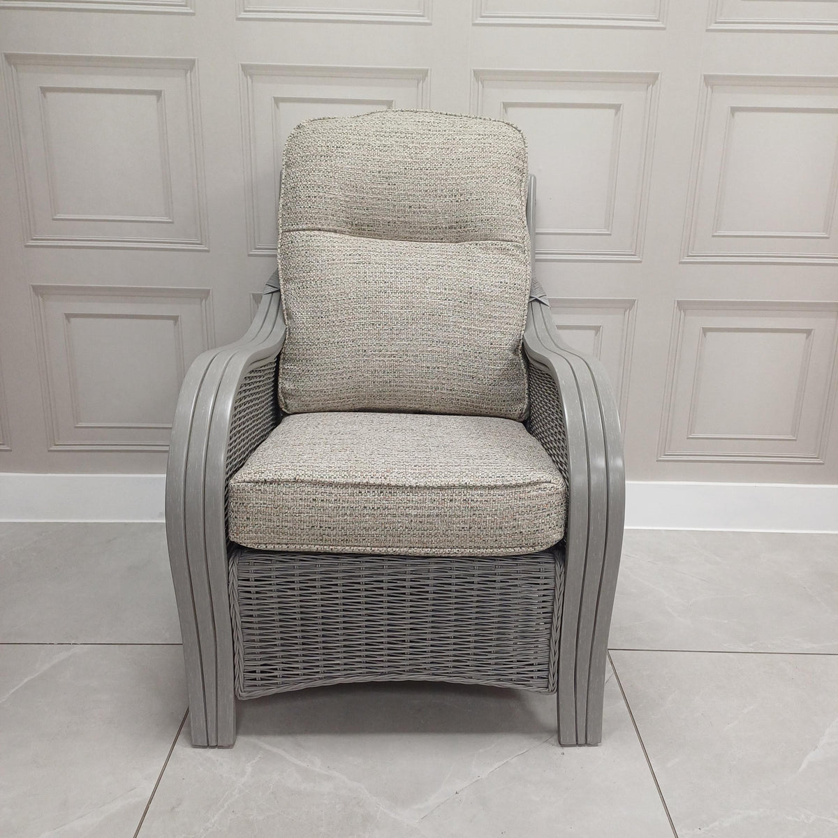 Turin Grey Wash Cane Armchair Blush Tweed - Clearance