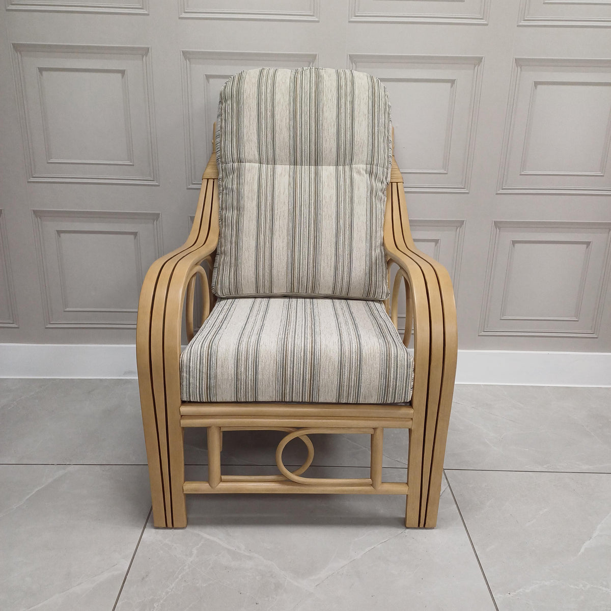 Madrid Light Oak Cane Armchair Loom Stripe - Clearance