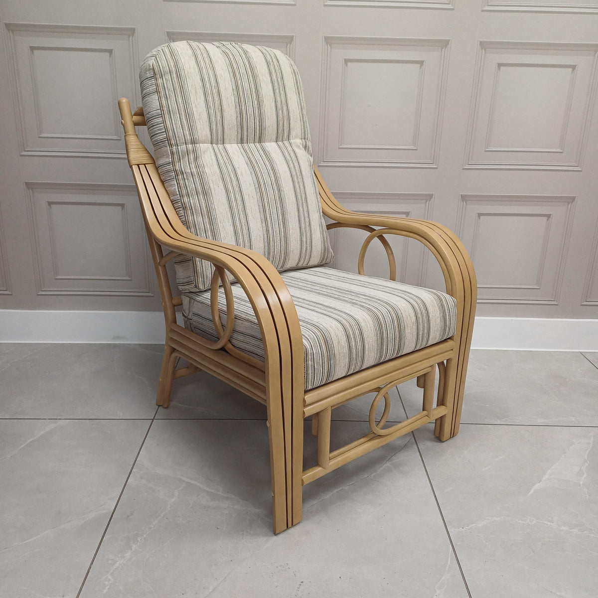 Madrid Light Oak Cane Armchair Loom Stripe - Clearance