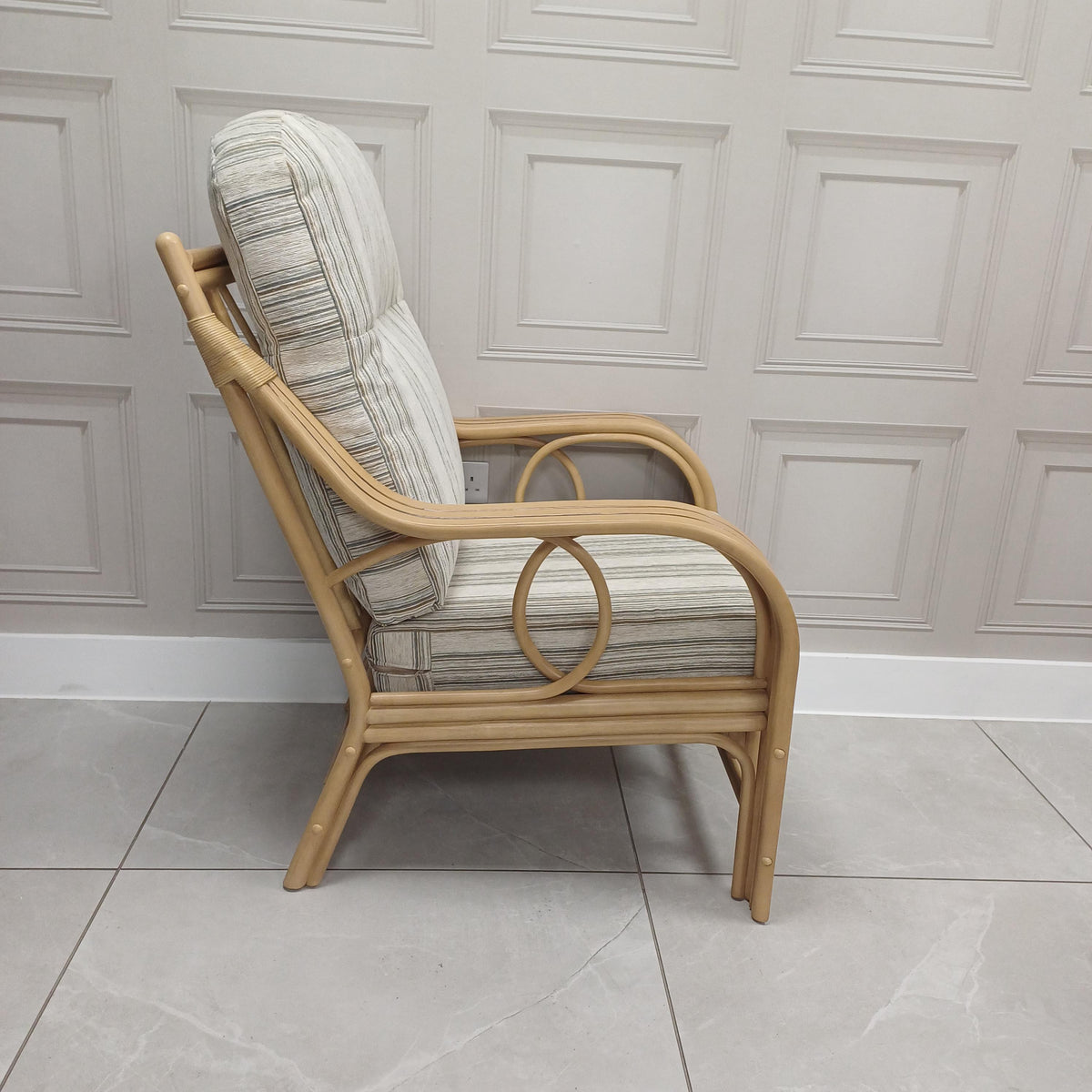 Madrid Light Oak Cane Armchair Loom Stripe - Clearance