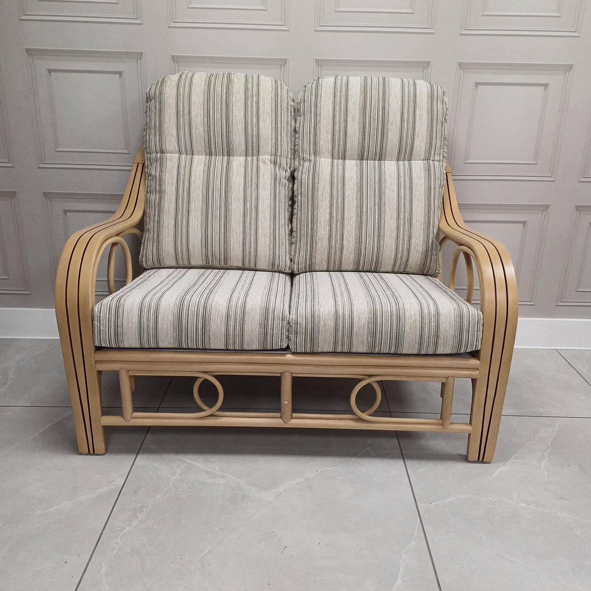 Madrid Light Oak Cane 2-seater Loom Stripe - Clearance