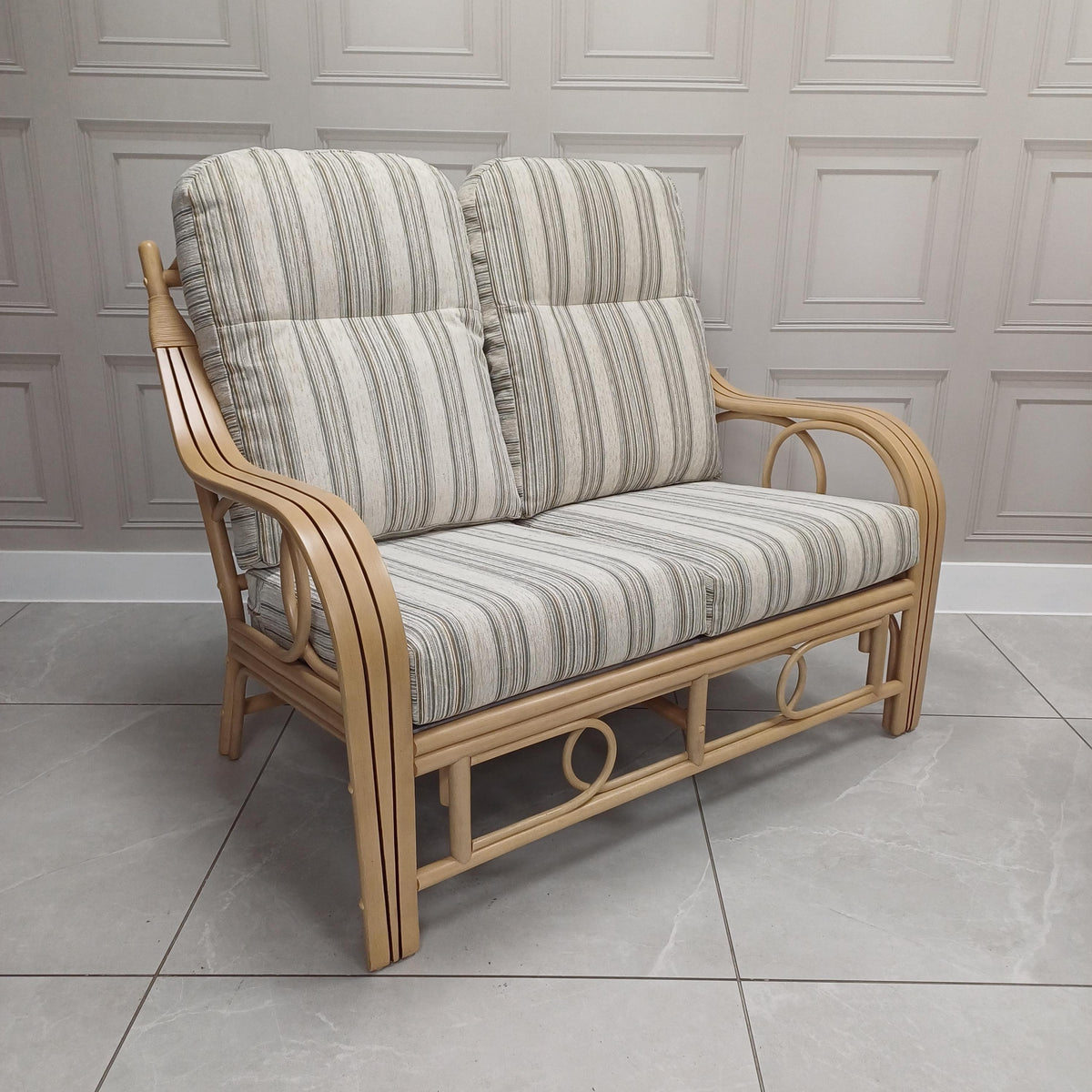 Madrid Light Oak Cane 2-seater Loom Stripe - Clearance