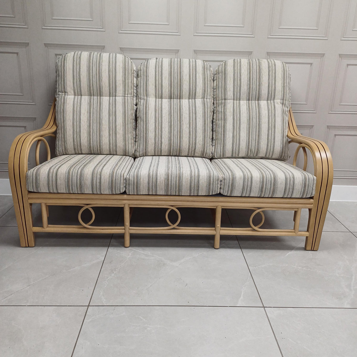 Madrid Light Oak Cane 3-seater Loom Stripe - Clearance