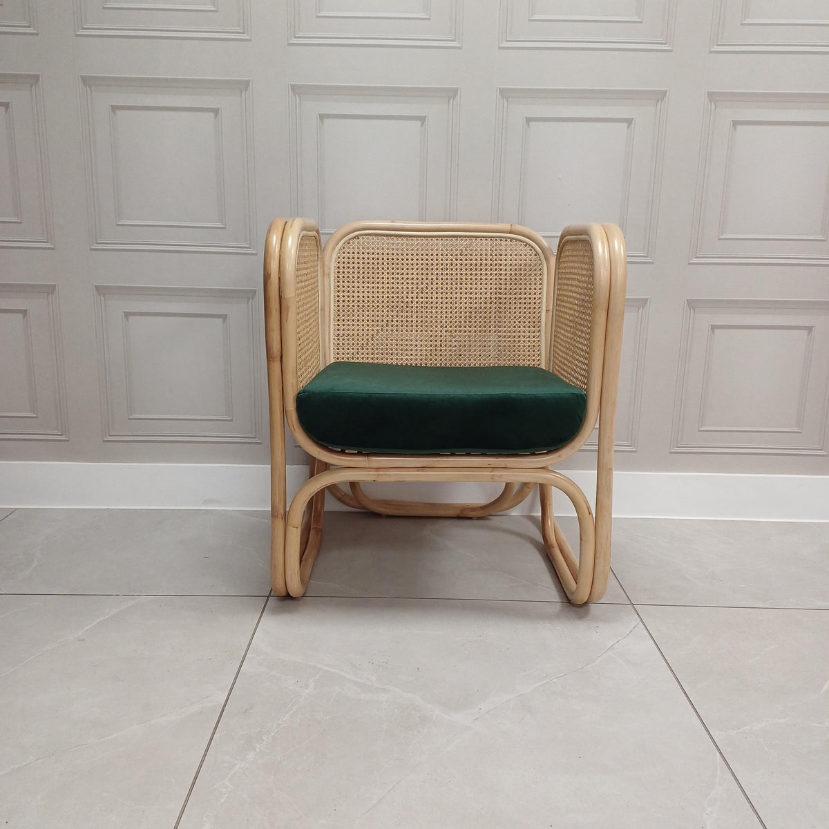 Indoor Rattan Iconic Velvet Green Armchair - Clearance