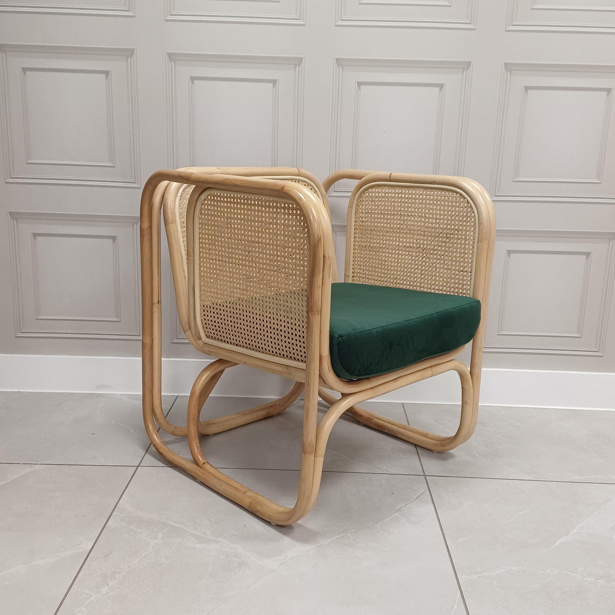 Indoor Rattan Iconic Velvet Green Armchair - Clearance