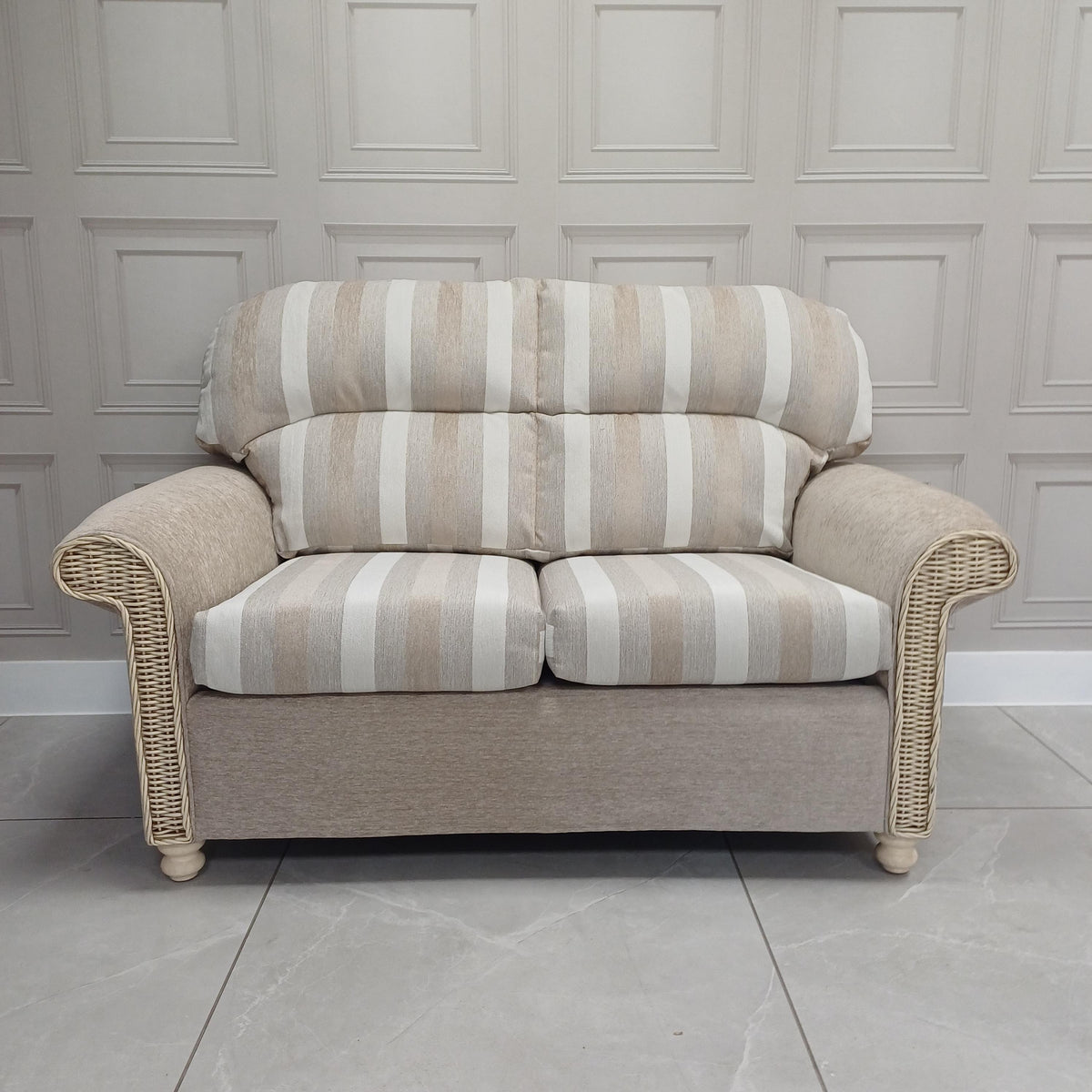 Samford 2 Seater Sofa in Aquaclean Duke Beige Stripe- Pillowback