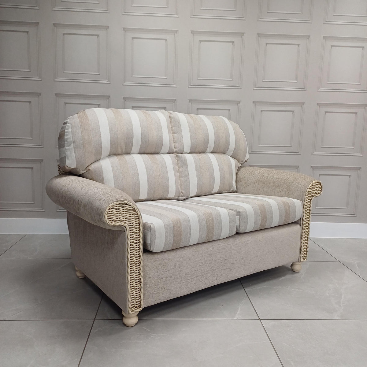 Samford 2 Seater Sofa in Aquaclean Duke Beige Stripe- Pillowback