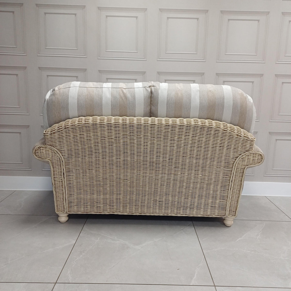 Samford 2 Seater Sofa in Aquaclean Duke Beige Stripe- Pillowback