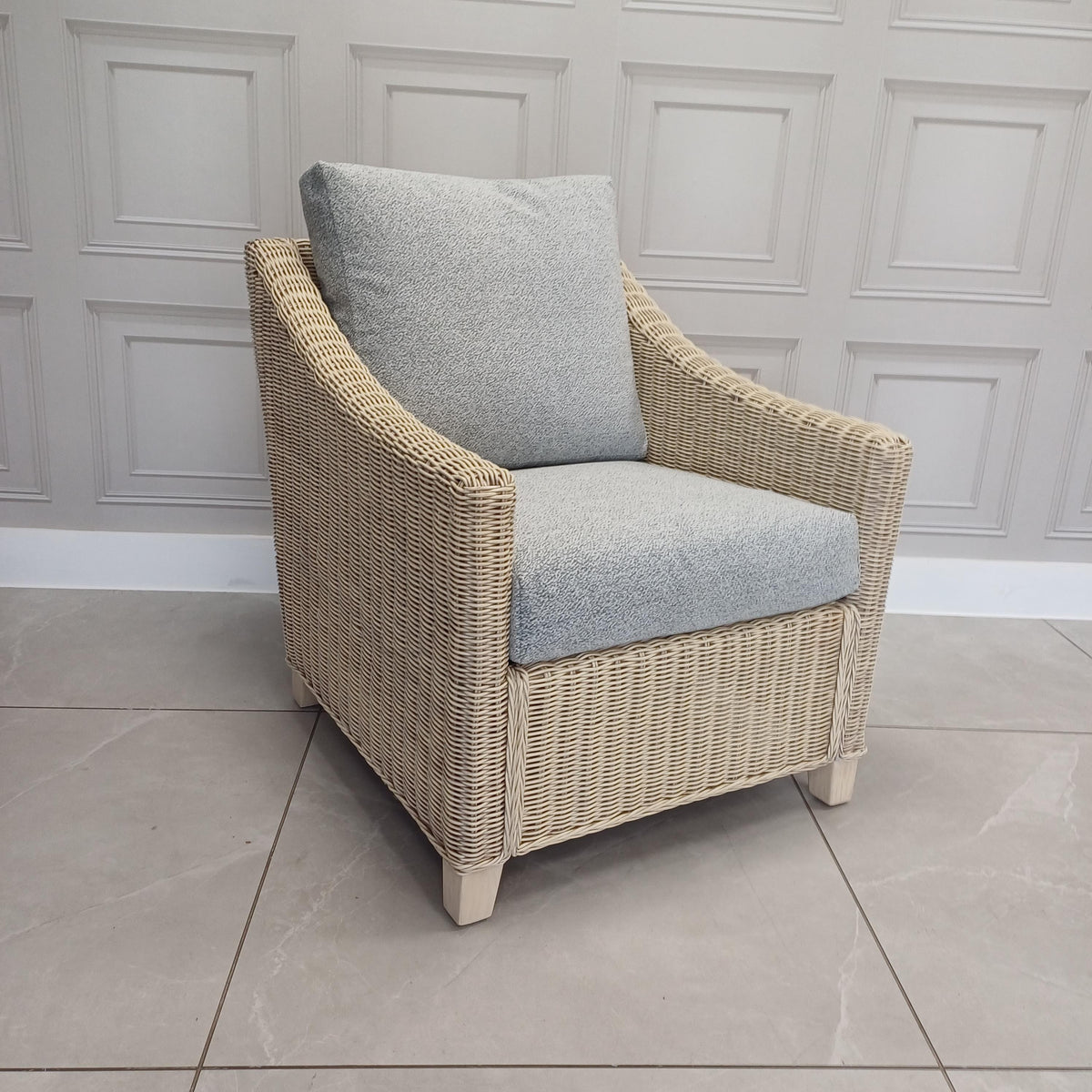 Dijon Natural Wash Cane Armchair in Aquaclean Mesh Grey - Clearance