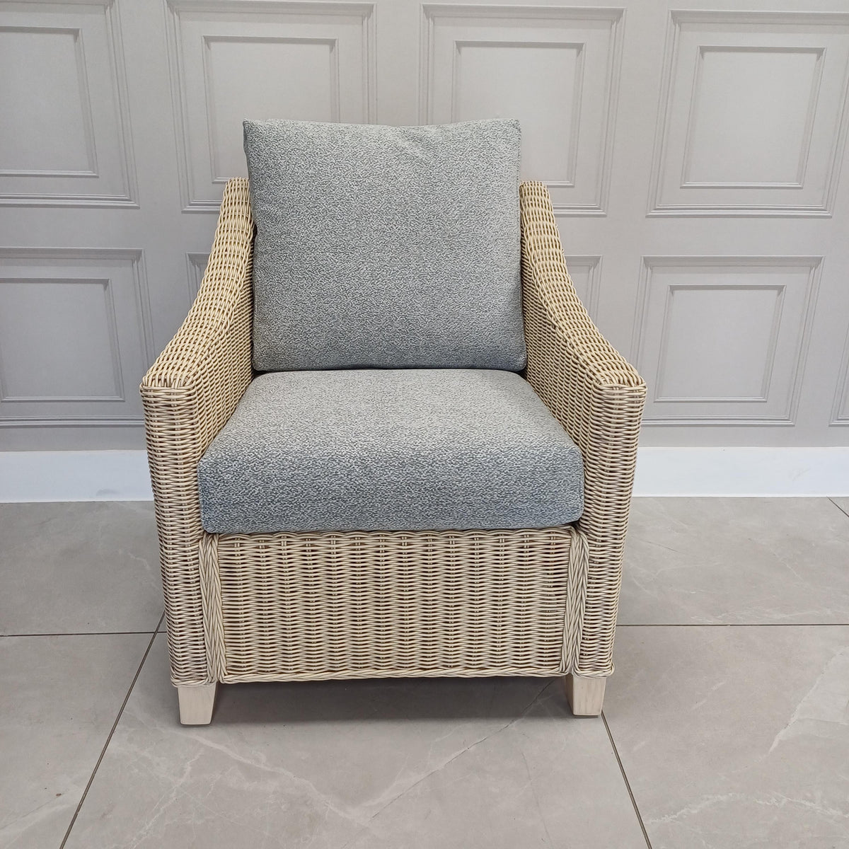 Dijon Natural Wash Cane Armchair in Aquaclean Mesh Grey - Clearance