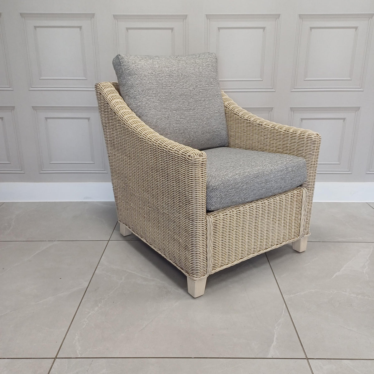 Dijon Natural Wash Cane Armchair in Seashell - Clearance