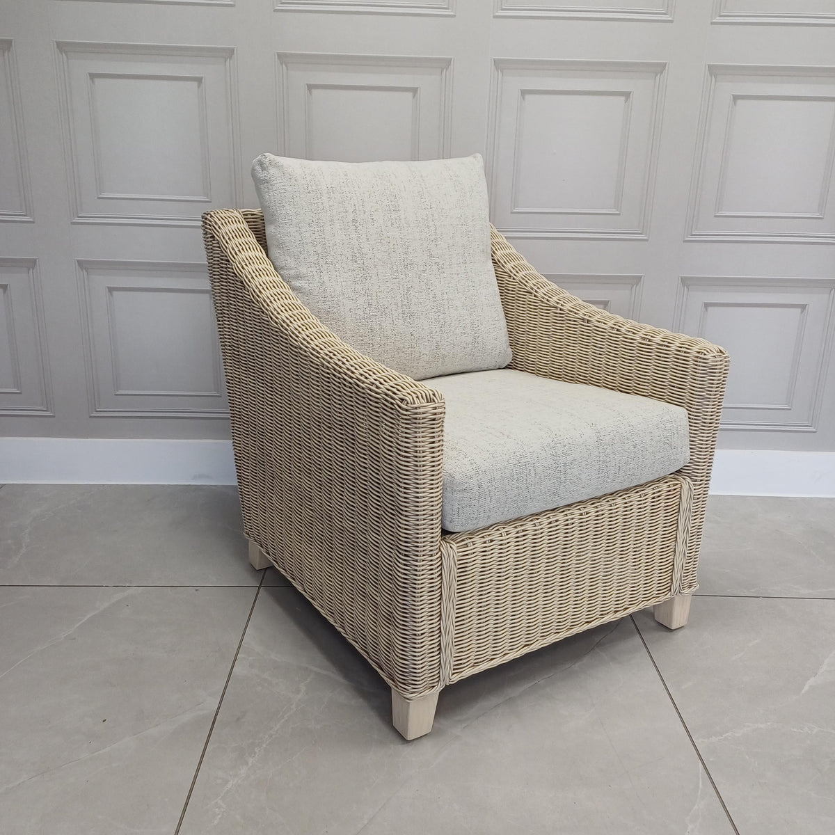 Dijon Natural Wash Cane Armchair in Athena Plain - Clearance