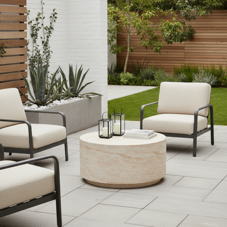 Pisa Round Travertine look Coffee Table - Indoor & Outdoor Table