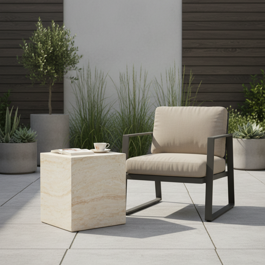 Pisa Square Travertine look Side Table - Indoor & Outdoor Table