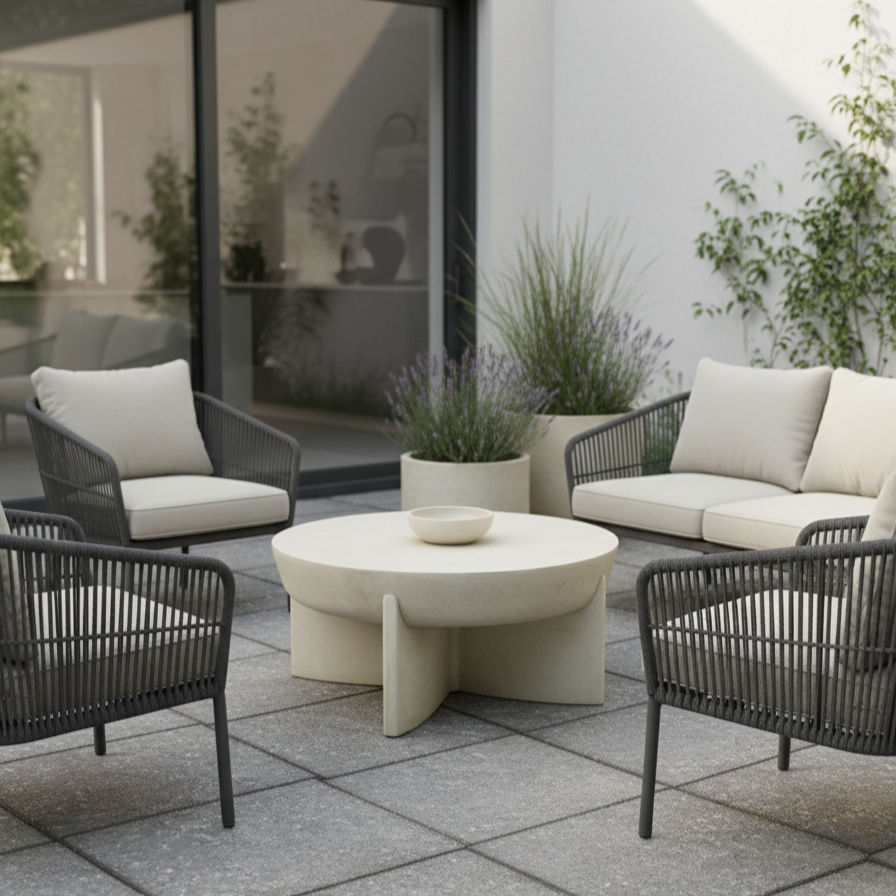Naples Concrete Look Round Coffee Table - Indoor & Outdoor Table