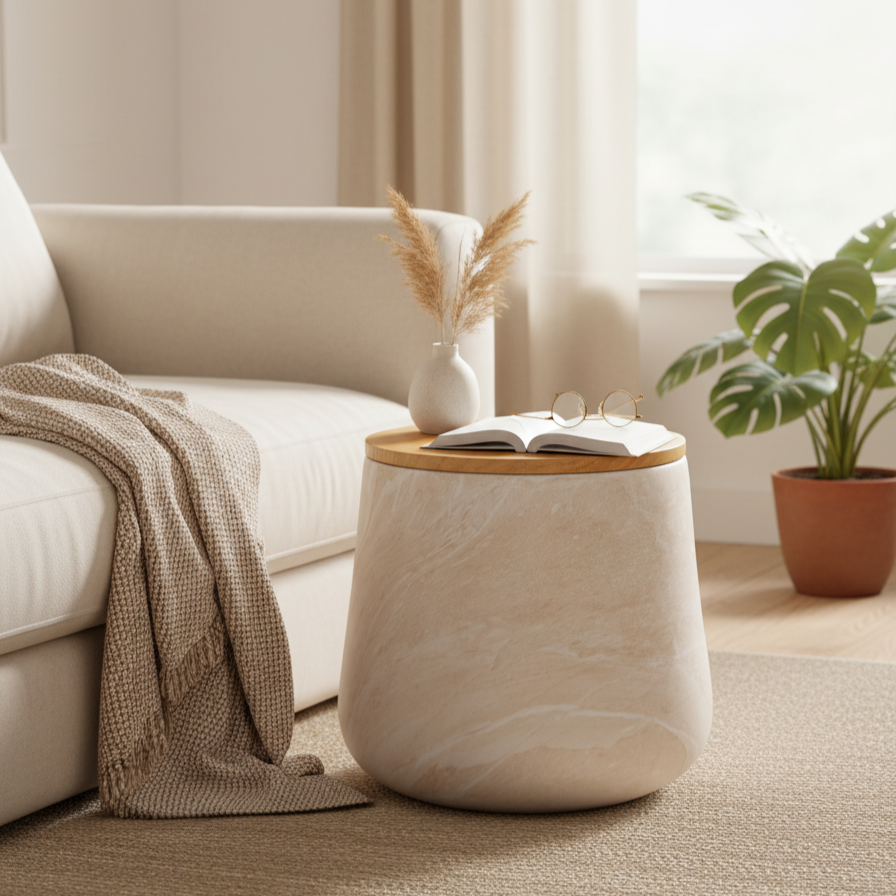 Verona Oval Marble Look Side Table - Indoor & Outdoor Table