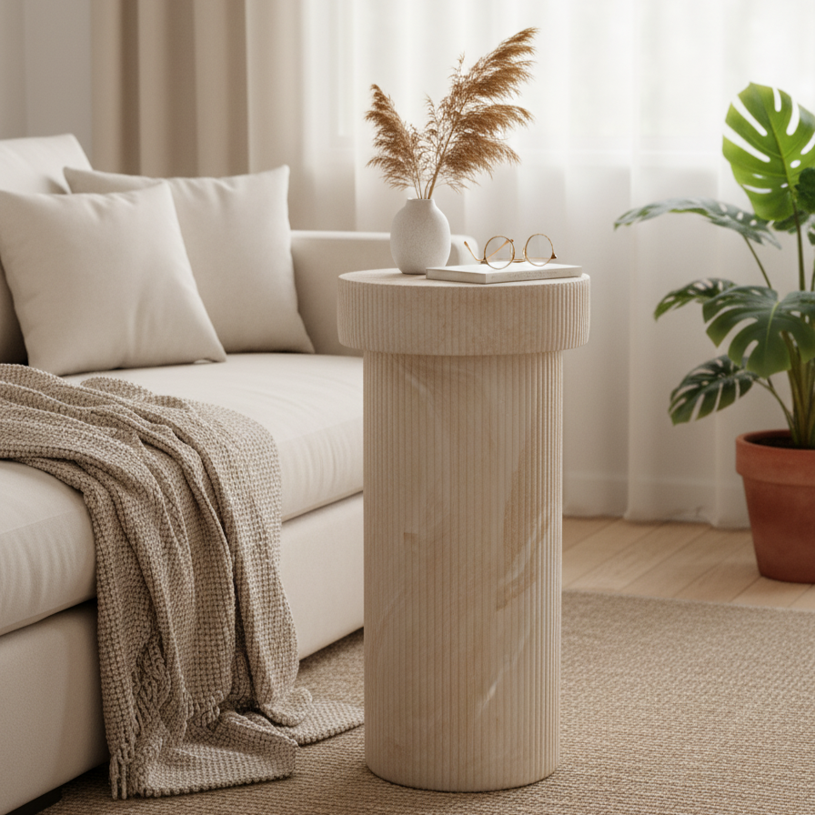 Verona Flute Ribbed Marble Look Side Table - Indoor & Outdoor Table
