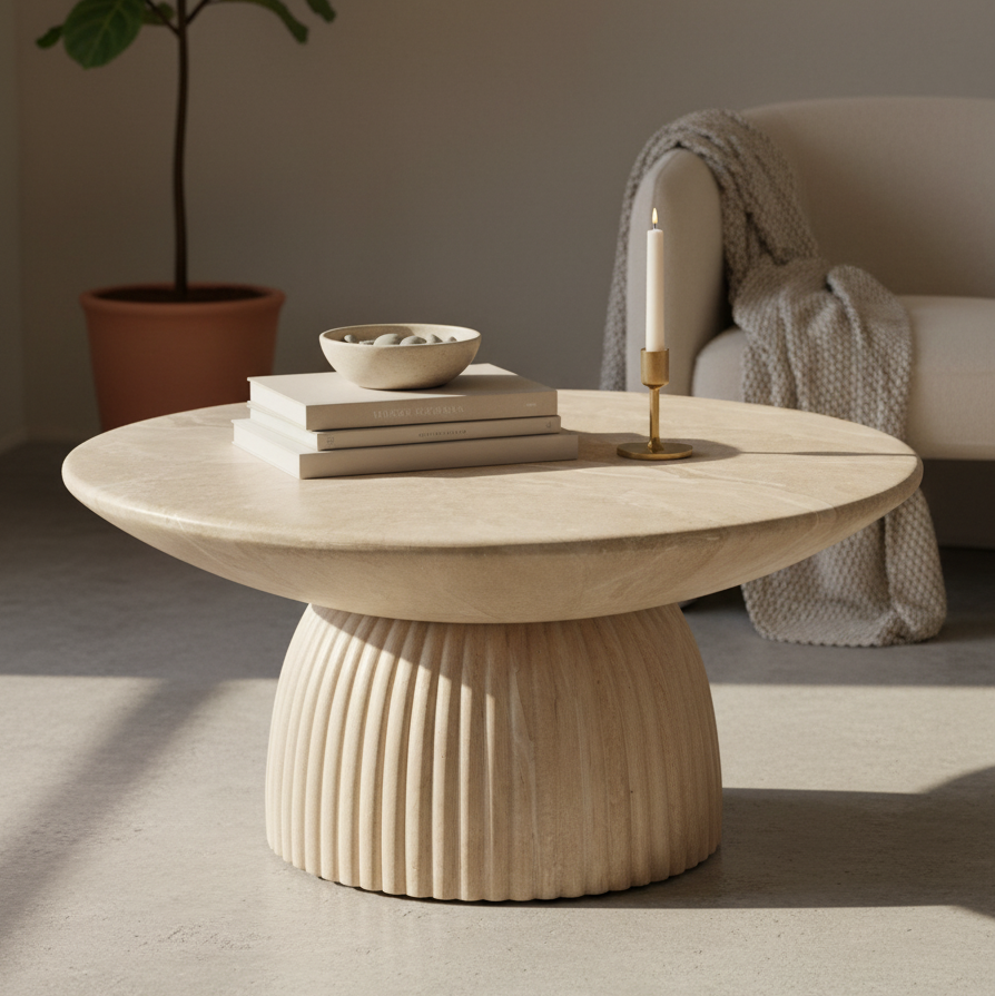 Verona Grooved Marble Look Coffee Table - Indoor & Outdoor Table