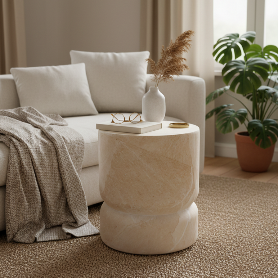 Verona Shaped Marble Look Side Table - Indoor & Outdoor Table