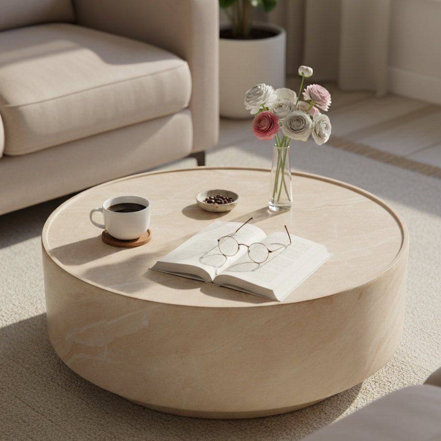 Verona Round Marble Look Coffee Table - Indoor & Outdoor Table