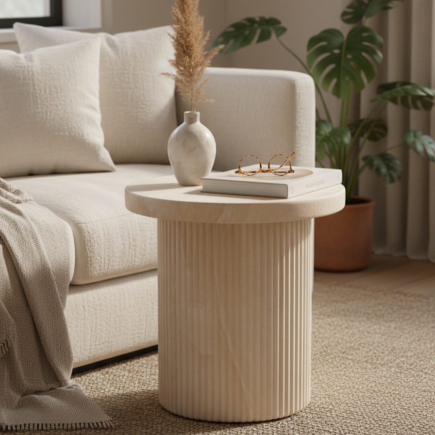 Verona Round Ribbed Marble Look Side Table - Indoor & Outdoor Table