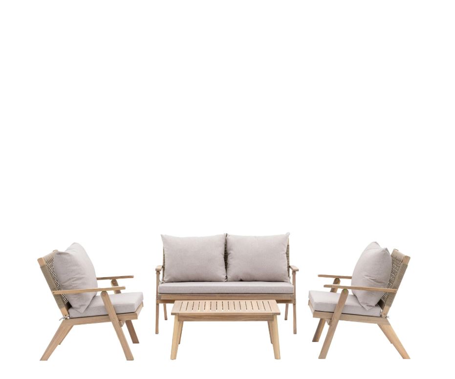 Amaya Acacia Wooden 4pc Outdoor Lounge Set with Rope Weave and Coffee Table