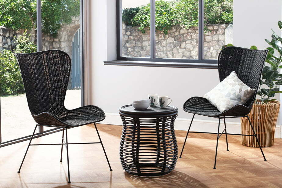 2 black porto wing chairs and royal lamp table lifestyle