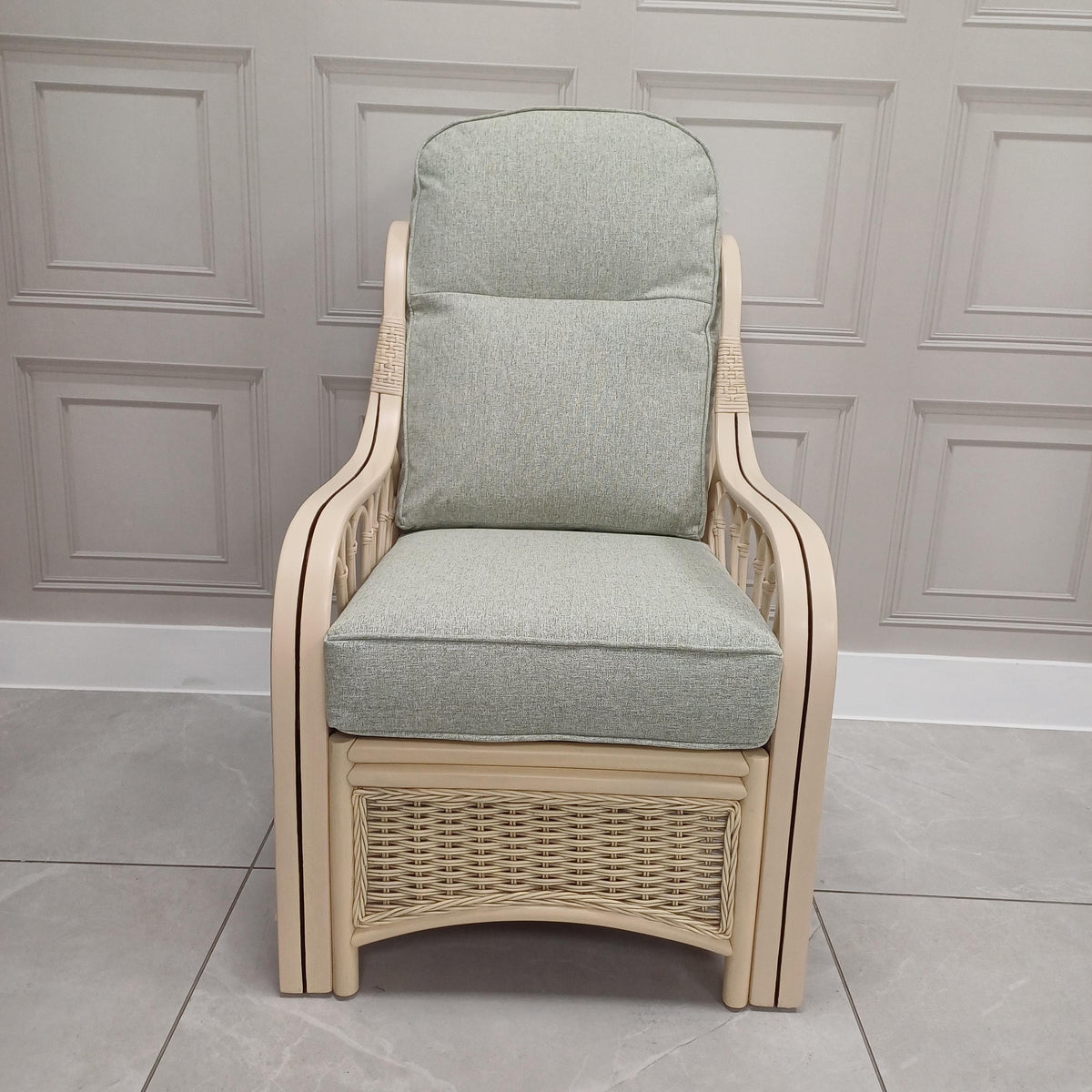 Vale Natural Wash Cane Armchair in Smooth Green - Clearance