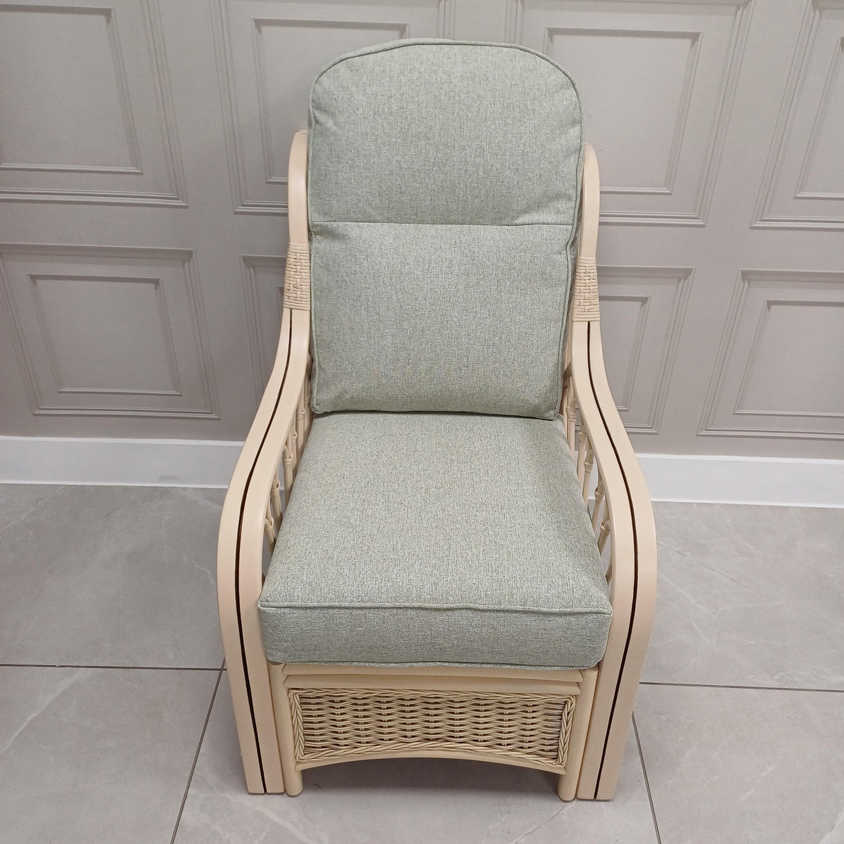 Vale Natural Wash Cane Armchair in Smooth Green - Clearance