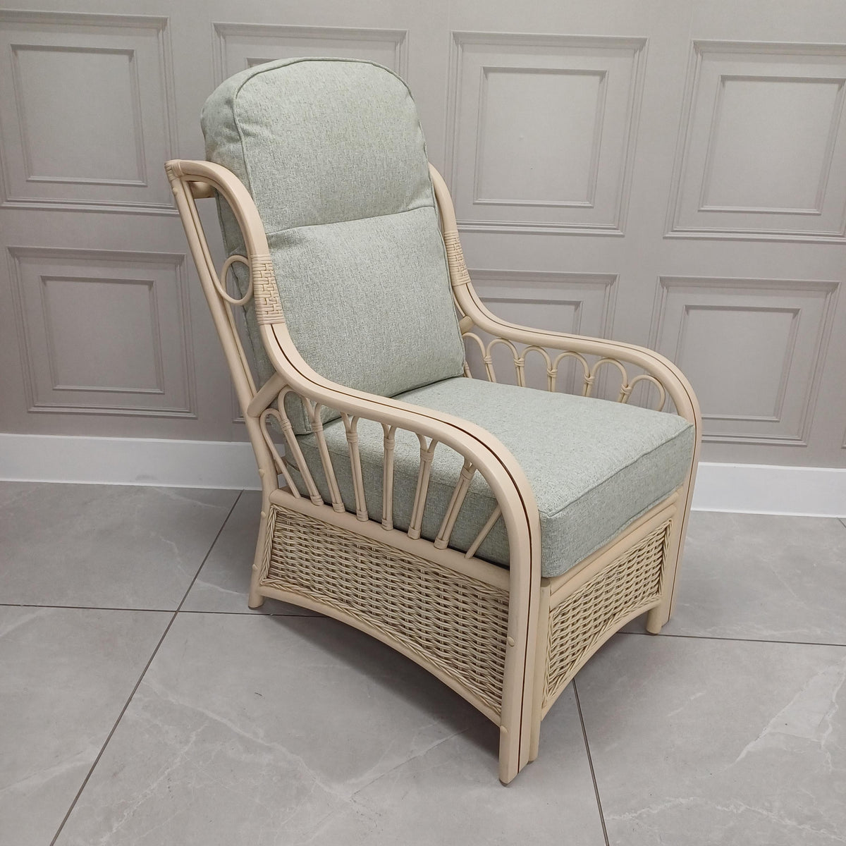 Vale Natural Wash Cane Armchair in Smooth Green - Clearance