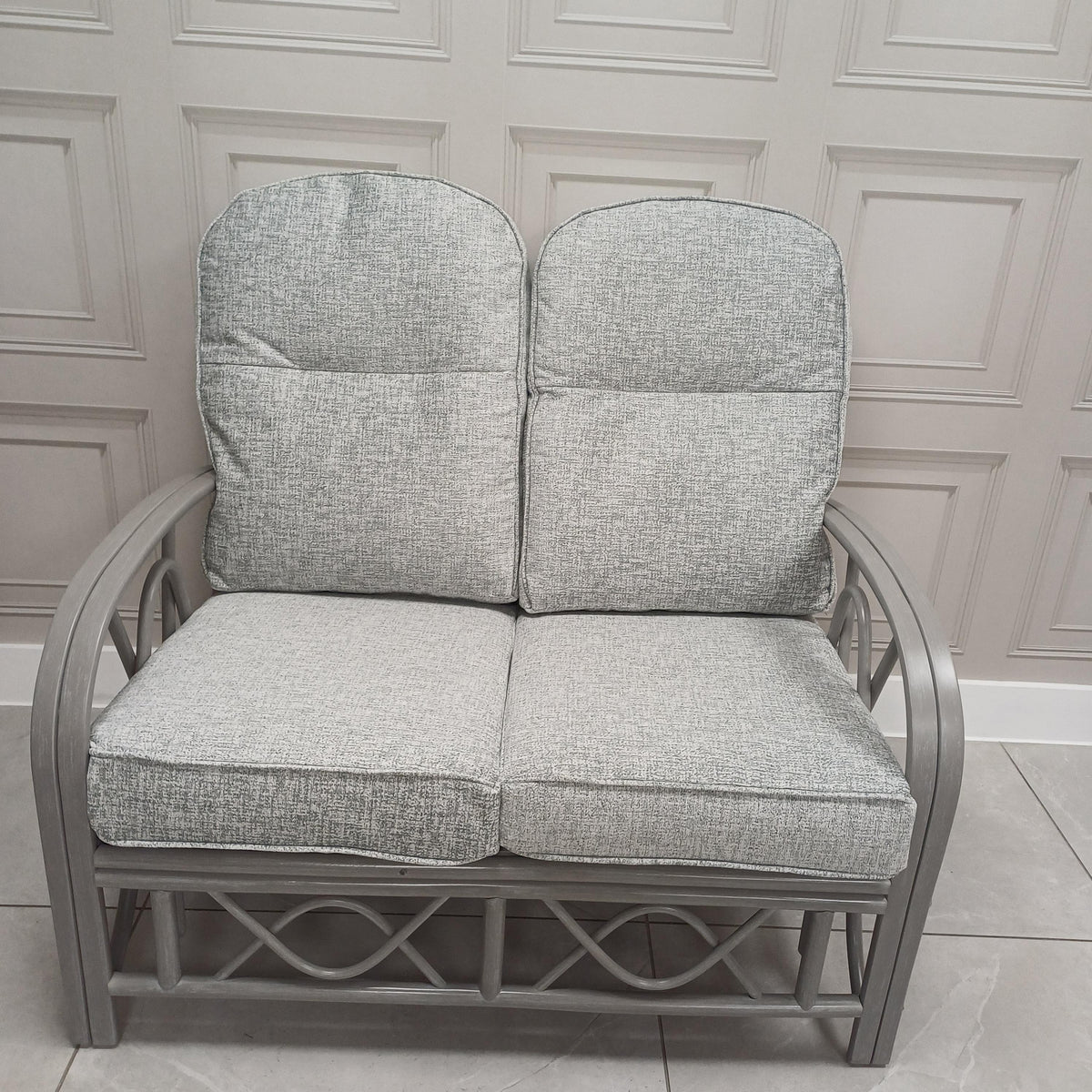 Bali Grey Cane 2 Seater Sofa in Monarch Grey Clearance