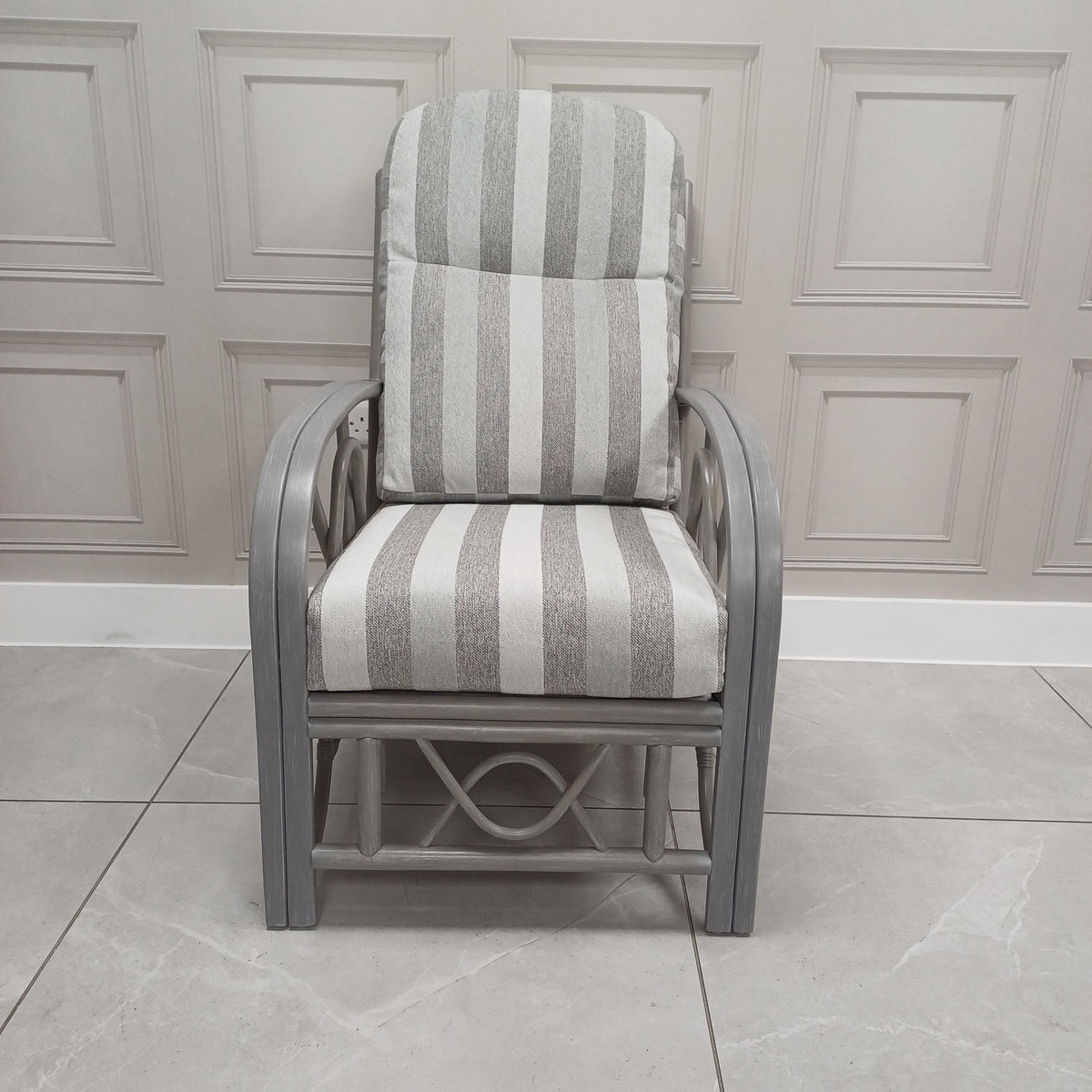 Bali Grey Armchair in Duke Grey Stripe Aquaclean- Clearance